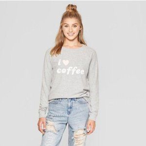 GRAYSON THREADS Gray Pink 'I‎ Love Coffee' Pullover Sweatshirt Sz L